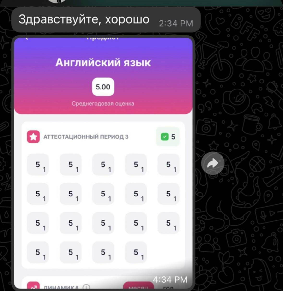 Средний балл 5.0